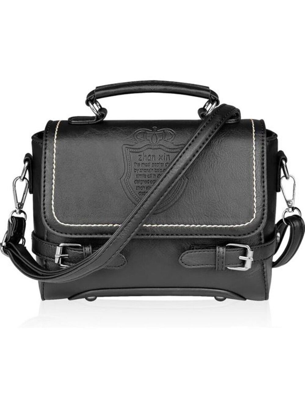 Cute Soft Black Vegan Leather Small Crossbody Purse Lightweight Everyday Handbag